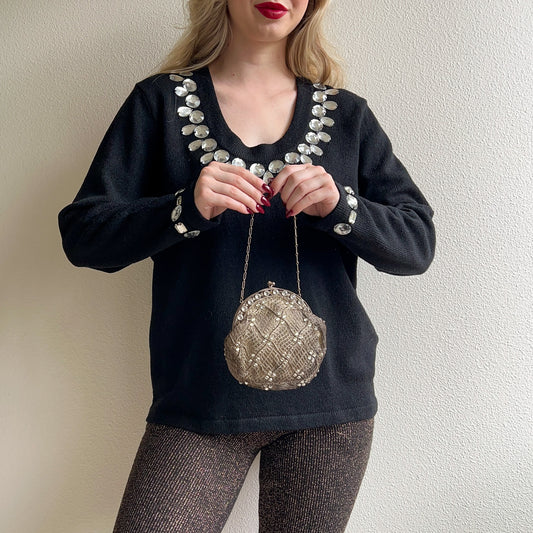 1920s Silver Lamé Handbag With Rhinestones