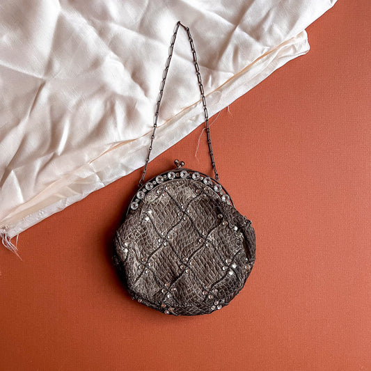 1920s Silver Lamé Handbag With Rhinestones