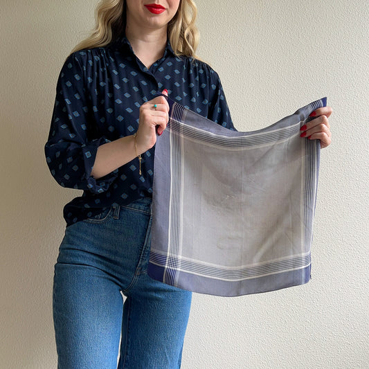 1940s Blue Plaid Silk Handkerchief
