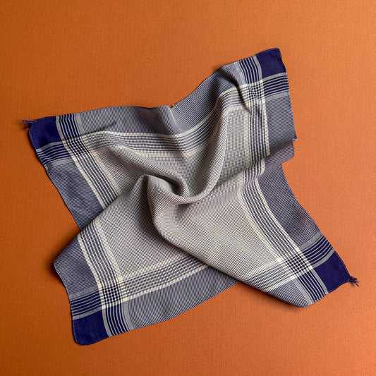 1940s Blue Plaid Silk Handkerchief