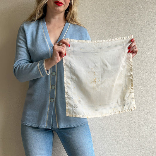1940s Ivory Handkerchief with Pale Blue Border