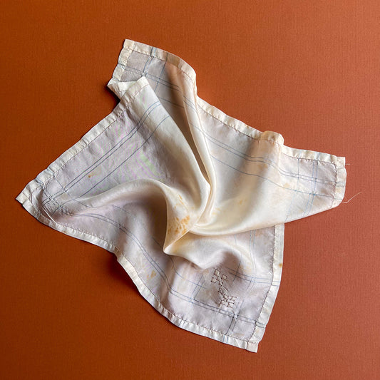 1940s Ivory Handkerchief with Pale Blue Border