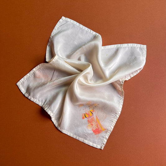 1940s Ivory Handkerchief With Faded Orange Print