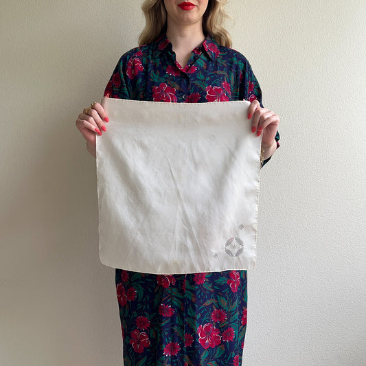 1940s Ivory Silk Handkerchief With Eyelet Detail
