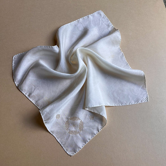 1940s Ivory Silk Handkerchief With Eyelet Detail