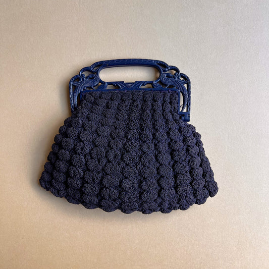 1940s Navy Crochet Handbag With Etched Clasp