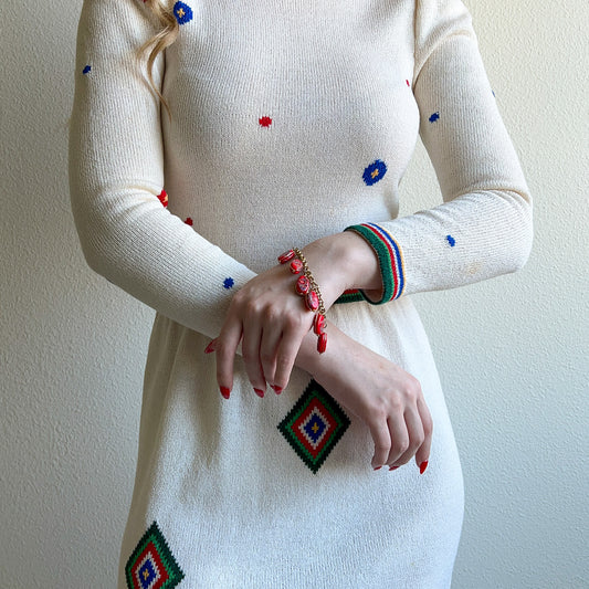 1940s Painted Red Glass Charm Bracelet