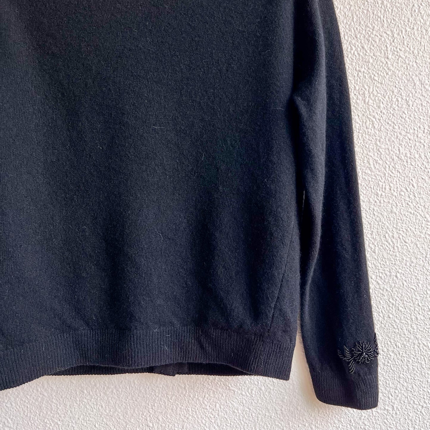 1950s Black Wool Cardigan With Black Beading (S/M)