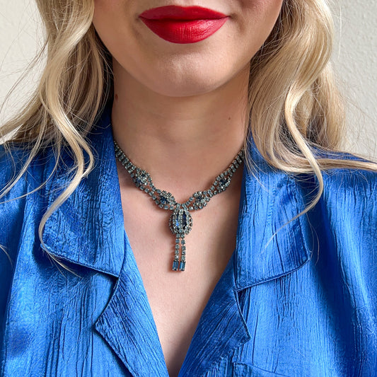 1950s Blue Gemstone Lariat Necklace