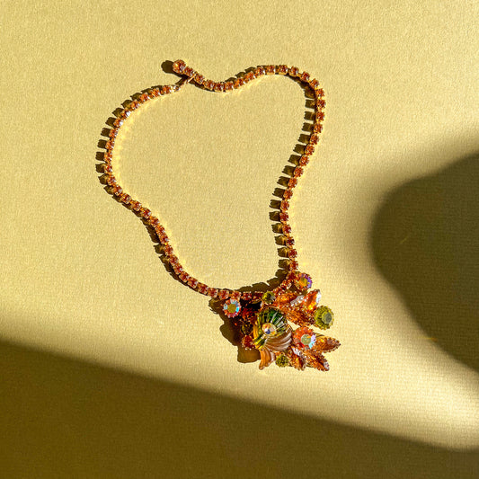 1950s Brown and Green Rhinestone Pendant Necklace