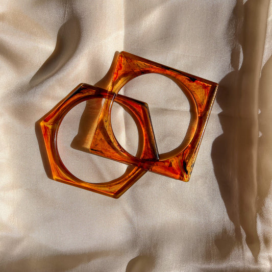 1950s Brown Tortoise Shell Lucite Bracelet Set