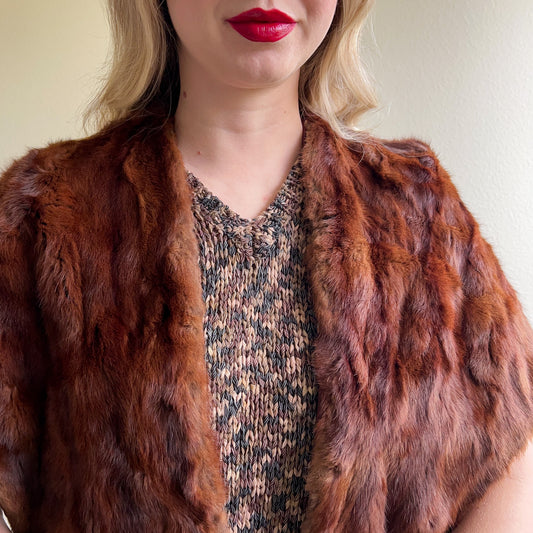 1950s Brown Mink Fur Shawl With Chocolate Silk Lining (S/M)