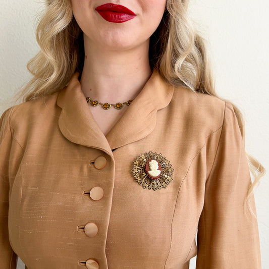 1950s Cameo Brooch With Ornate Details
