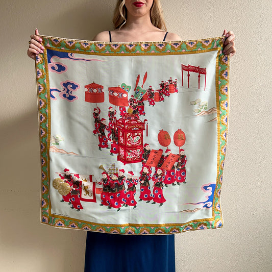 1950s Ancient Chinese Wedding Parade Silk Scarf