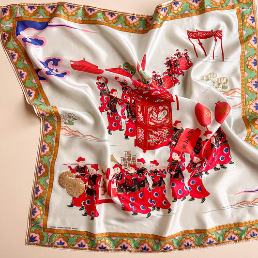 1950s Ancient Chinese Wedding Parade Silk Scarf