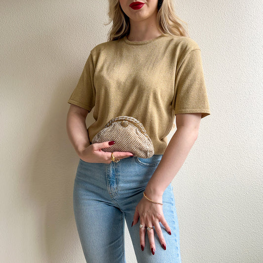 Darling 1950s Gold and White Embroidered Handbag