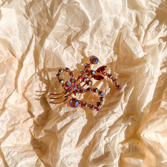 1950s Iridescent Pink Rhinestone Bow Brooch