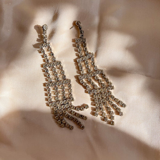 Large 1950s Dangling Rhinestone Earrings