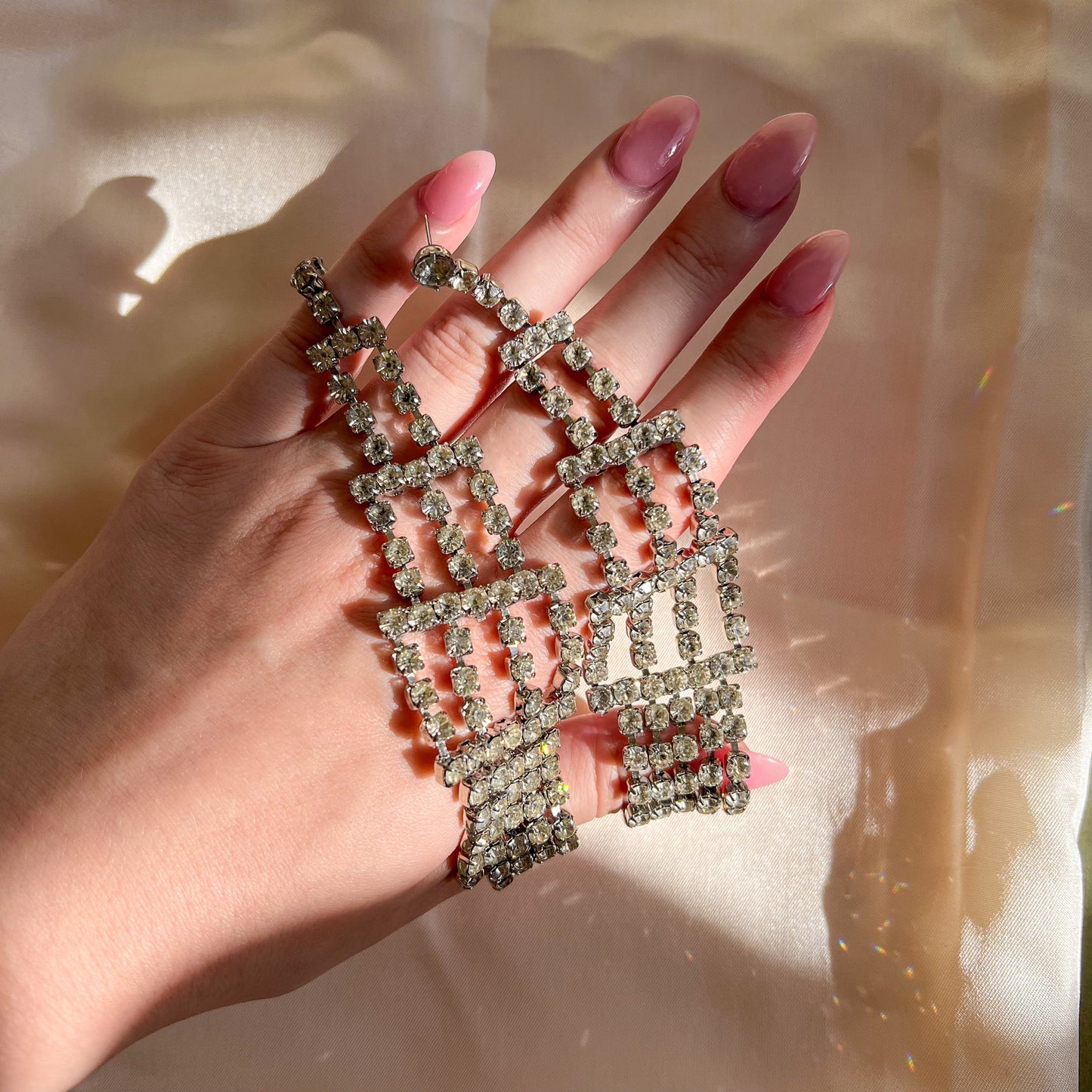 Large 1950s Dangling Rhinestone Earrings