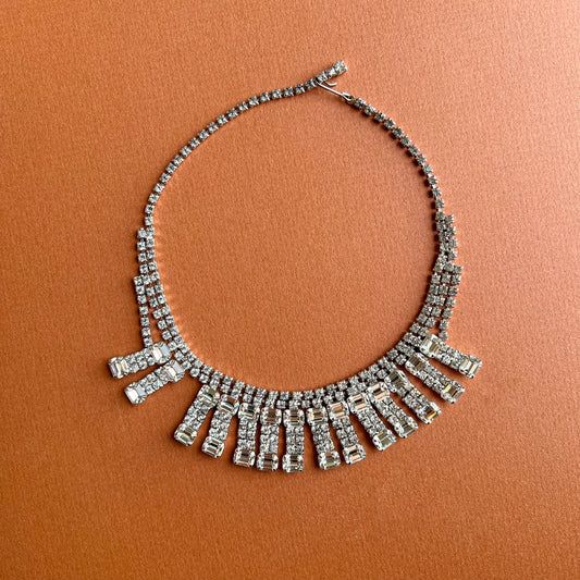 1950s Large Rhinestone Fringe Choker Necklace