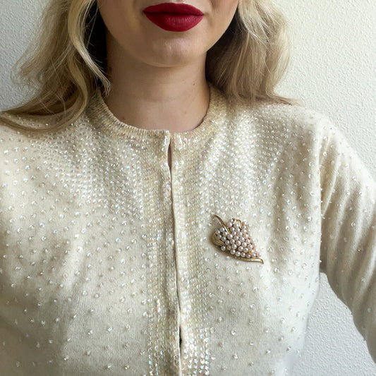 1950s Pearl and Gold Grape Brooch