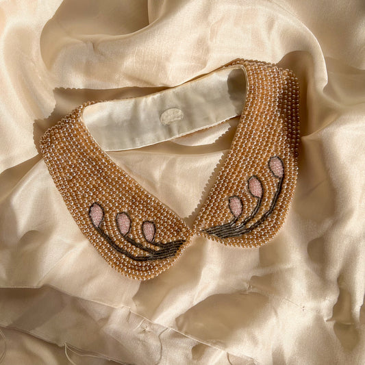 1950s Pearl Peter Pan Collar Necklace With Floral Buds