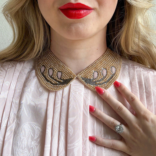 1950s Pearl Peter Pan Collar Necklace With Floral Buds