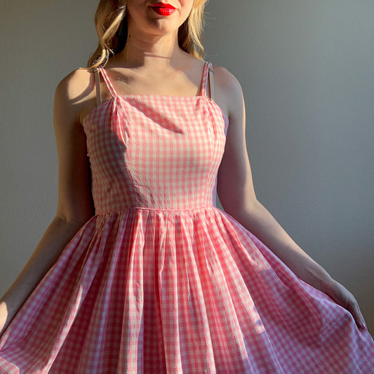 Adorable 1950s Pink Gingham Summer Dress (XS)