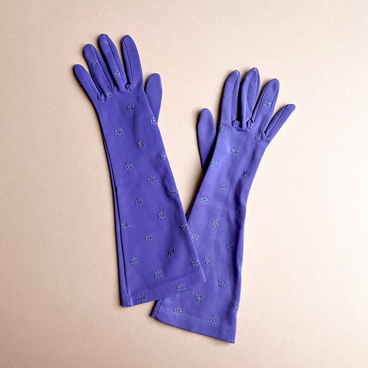 1950s Purple Long Gloves With Embroidered Details