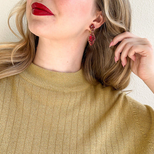 1950s Rich Red Rhinestone Clip-On Earrings