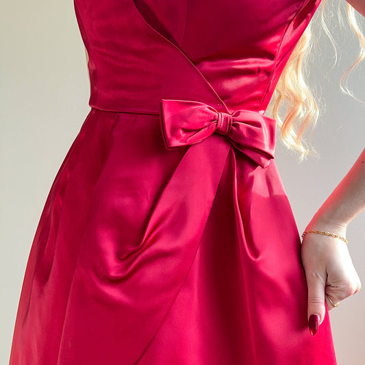 Darling 1950s Red Silk Party Dress With Bow (XS/S)