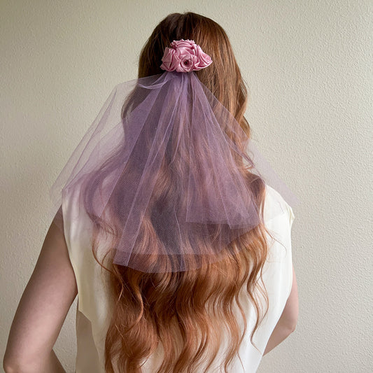 1950s Silk Roses Clip With Tulle Veil