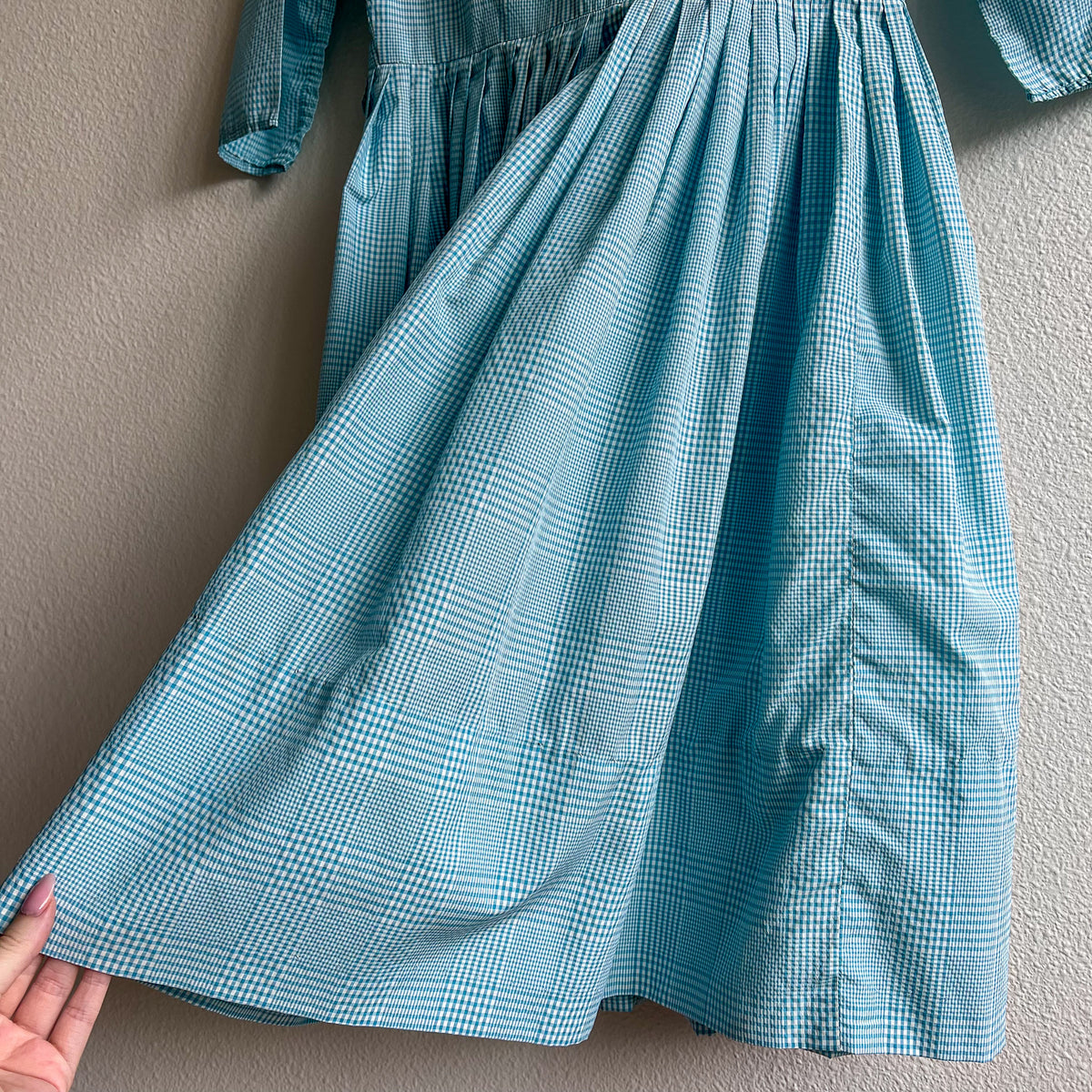1950s Turquoise and White Gingham Summer Dress (M)