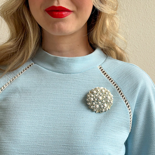 1950s Circular White Gemstones Brooch