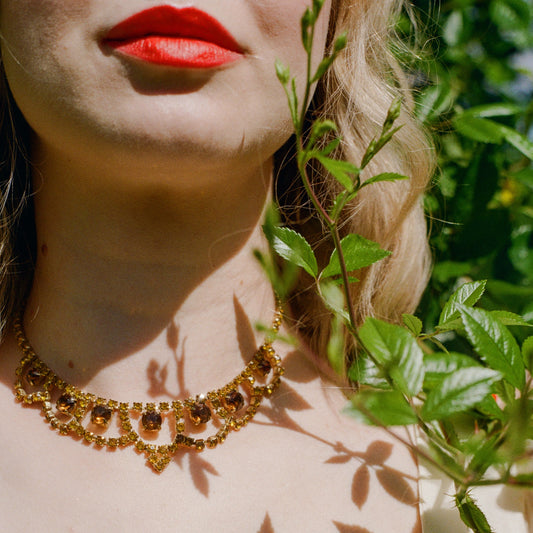1950s Scalloped Citrine Gemstone Necklace