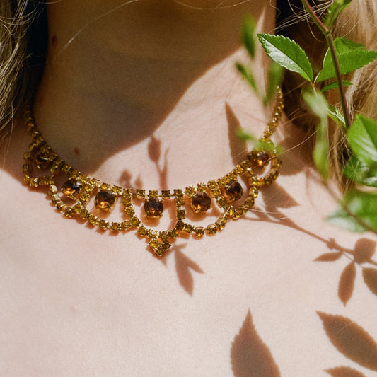 1950s Scalloped Citrine Gemstone Necklace