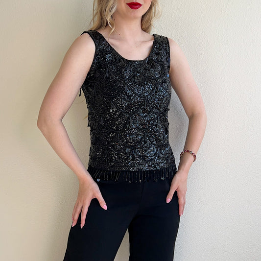 1960s Heavy Black Sequined Blouse (S/M)