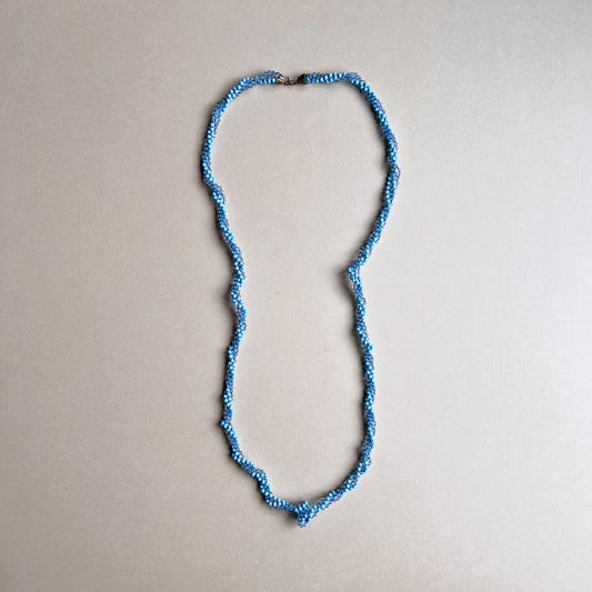 1960s Sky Blue Beaded Long Necklace