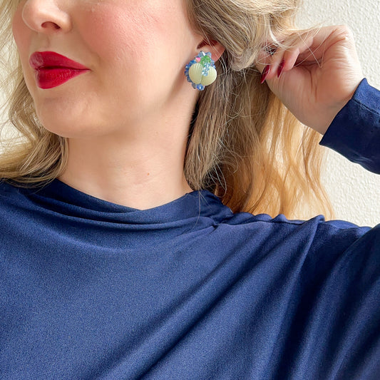 1960s Blue and Green Textured Bead Earrings