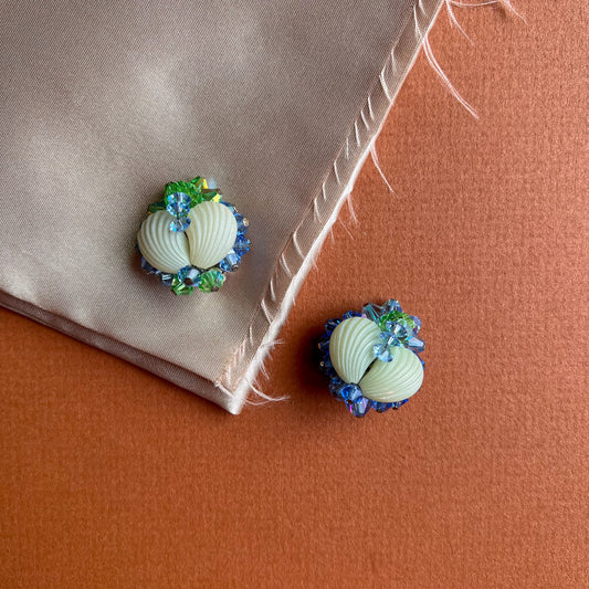 1960s Blue and Green Textured Bead Earrings