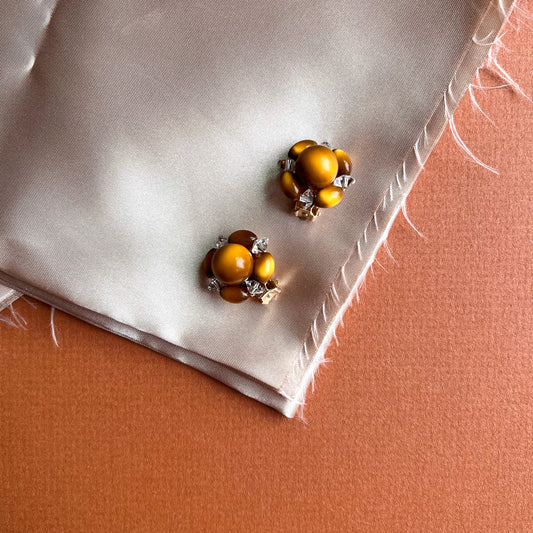 1960s Brown and Clear Faceted Bead Clip-Ons