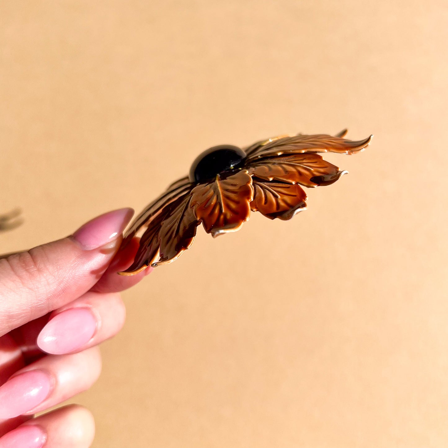 1960s Retro Brown Flower With Black Center