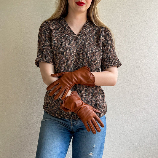 1960s Butterscotch Leather Gloves With Stitching (7)
