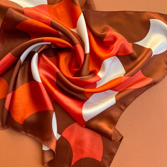 Adorable 1960s Brown and Pink Satin Scarf