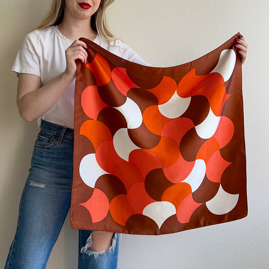 Adorable 1960s Brown and Pink Satin Scarf