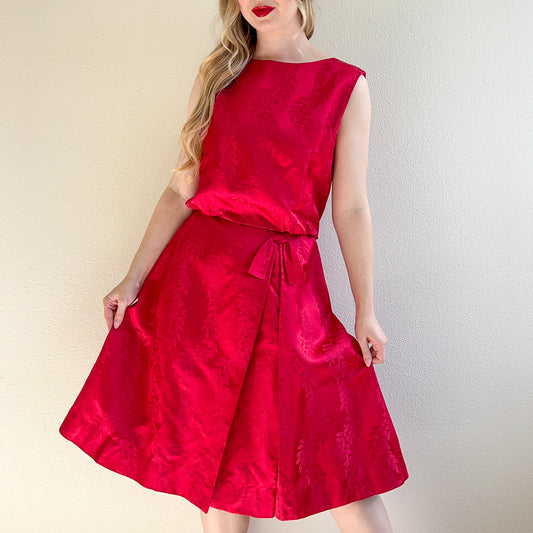 1960s Cranberry Red Silk Party Dress (M)