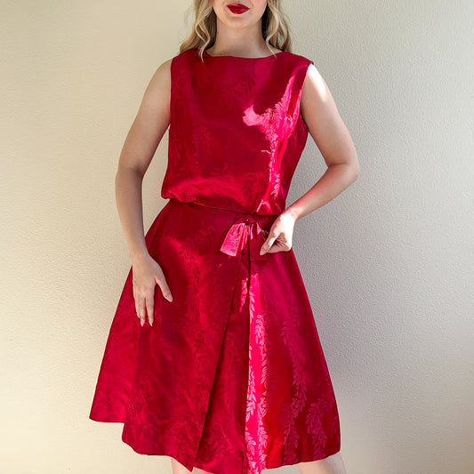 1960s Cranberry Red Silk Party Dress (M)