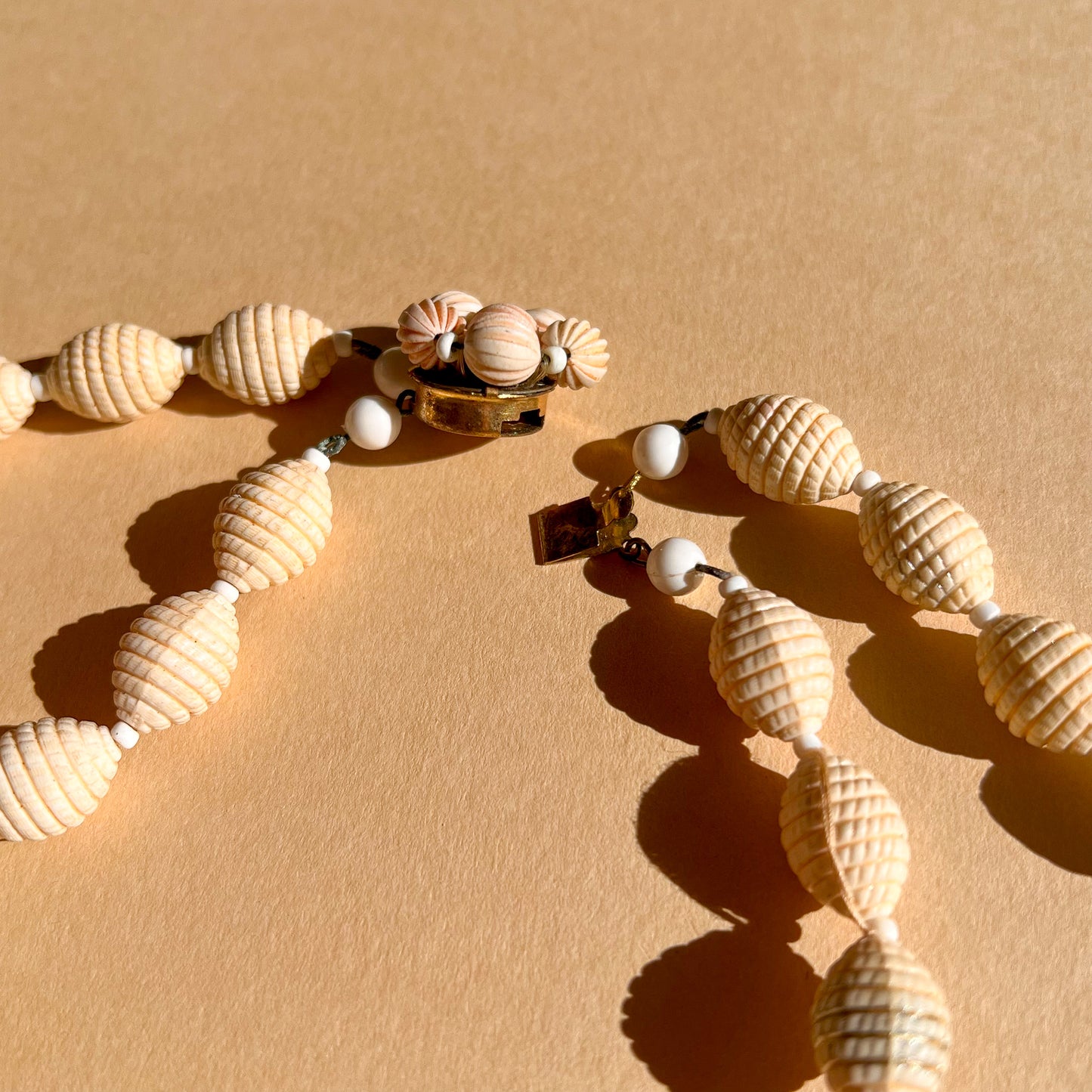 1960s Double-Strand Etched Cream Beaded Necklace