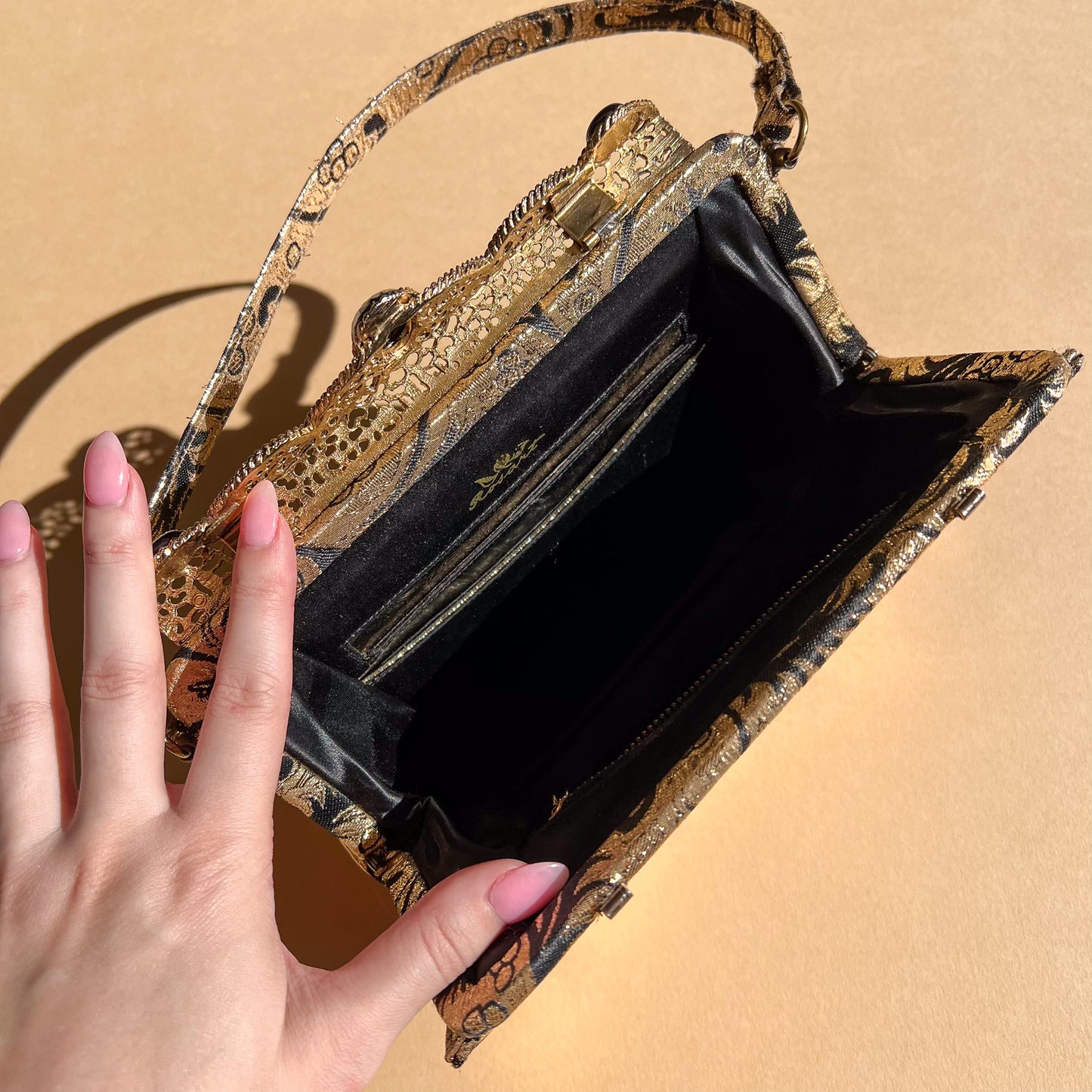 1960s Gold and Black Patterned Evening Bag
