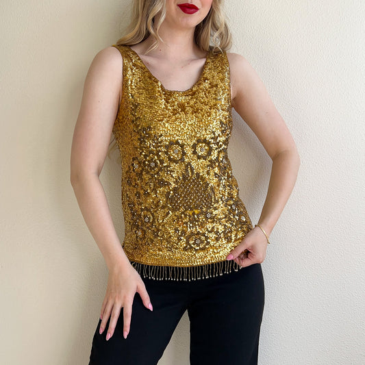 Incredible 1960s Heavy Gold Sequined Blouse (S/M)